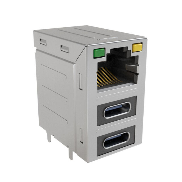 安費諾模塊化連接器 RJE36188344CH 堆疊 RJ45，2 個 USB Type C，帶 LED G/Y