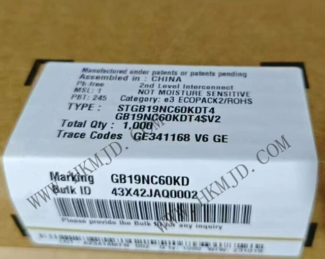 意法半導體功率晶體管_STGB19NC60KDT4_短路保護IGBT 20 A、600 V