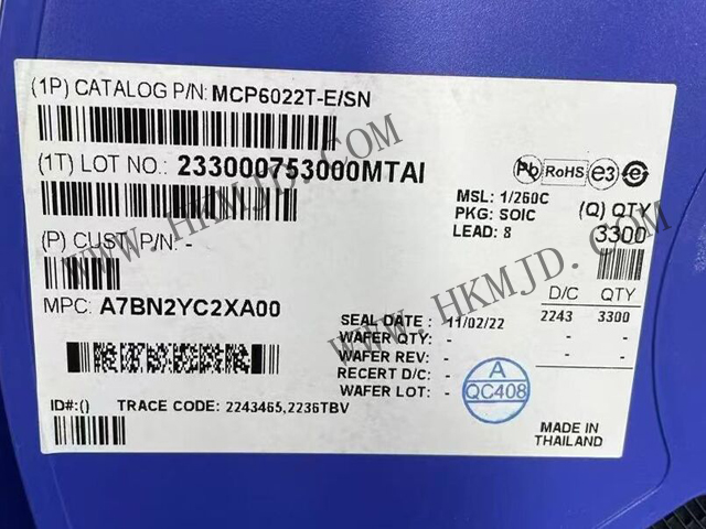 放大器 IC MCP6022T-E/SN 軌至軌輸入/輸出，10 MHz 運算放大器