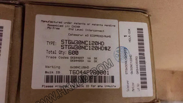 ST TO-247-3 | STGW30NC120HD：N溝道1200 V、30 A超快PowerMESH IGBT